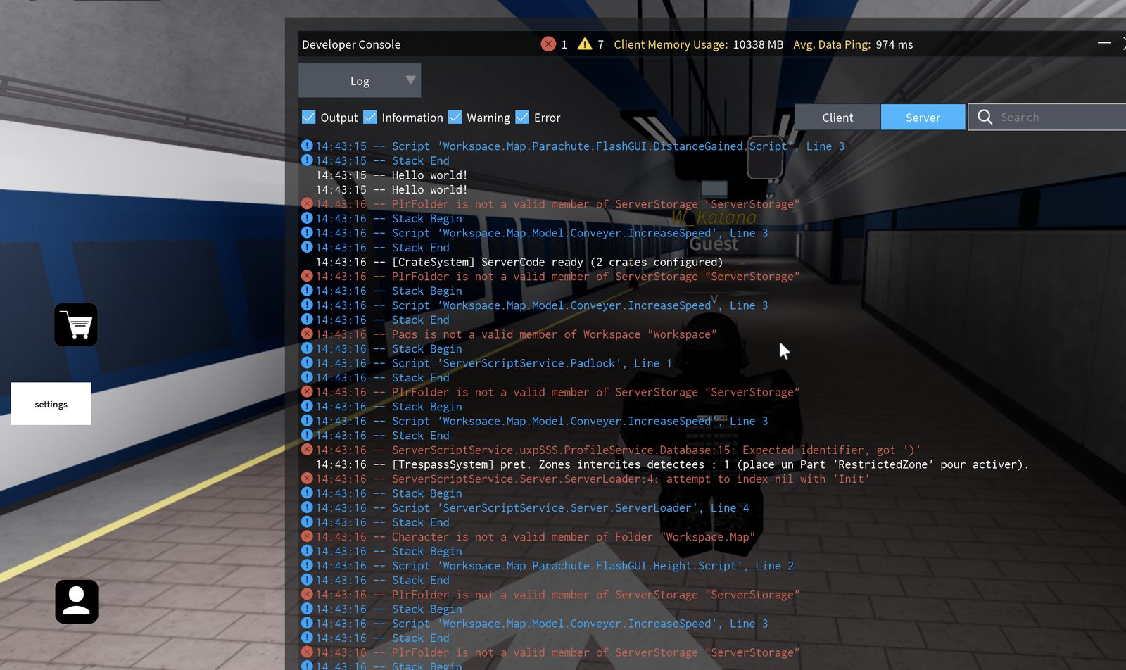 Developer console full of infinite yield errors