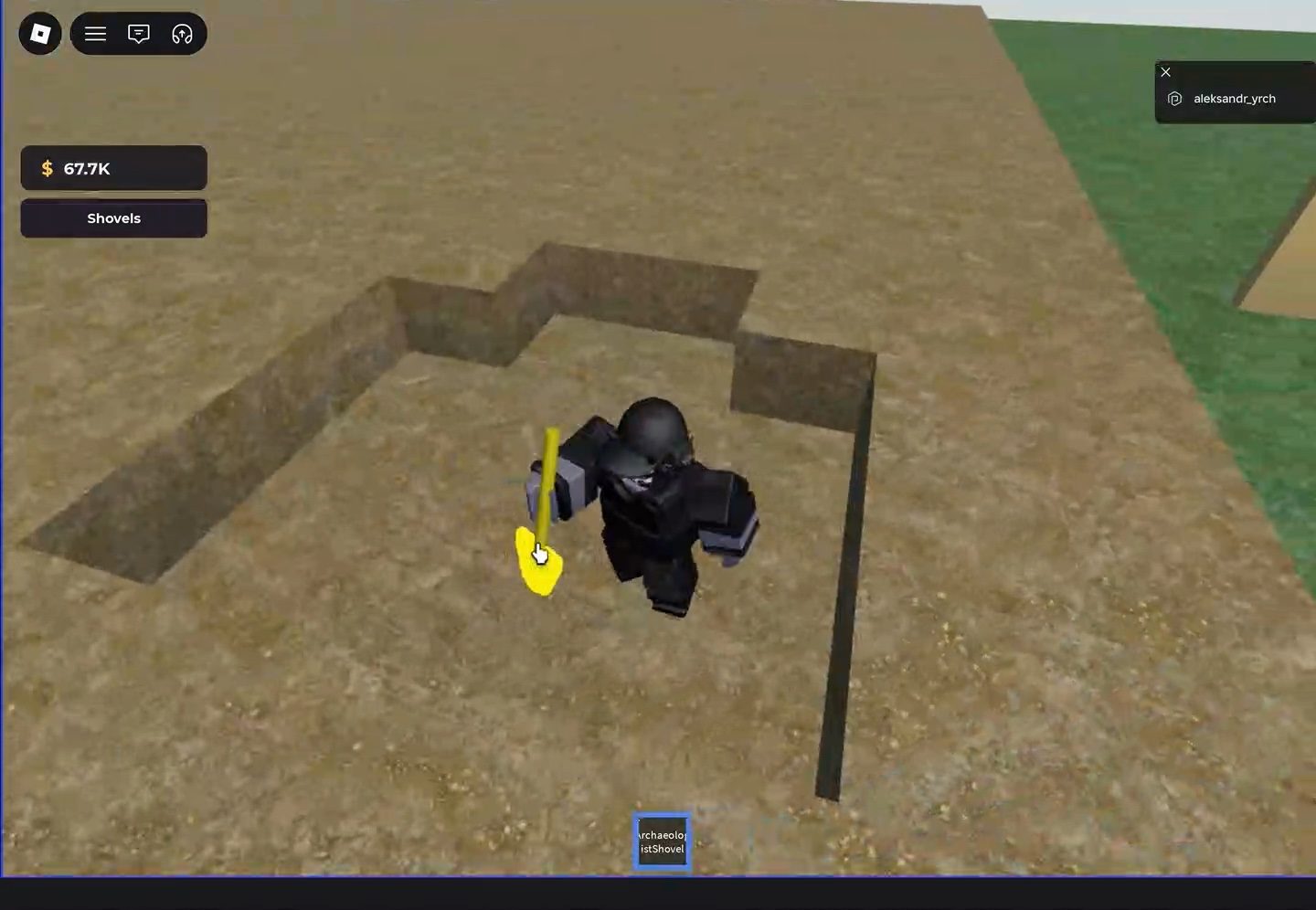 Player standing in a hole dug several layers deep