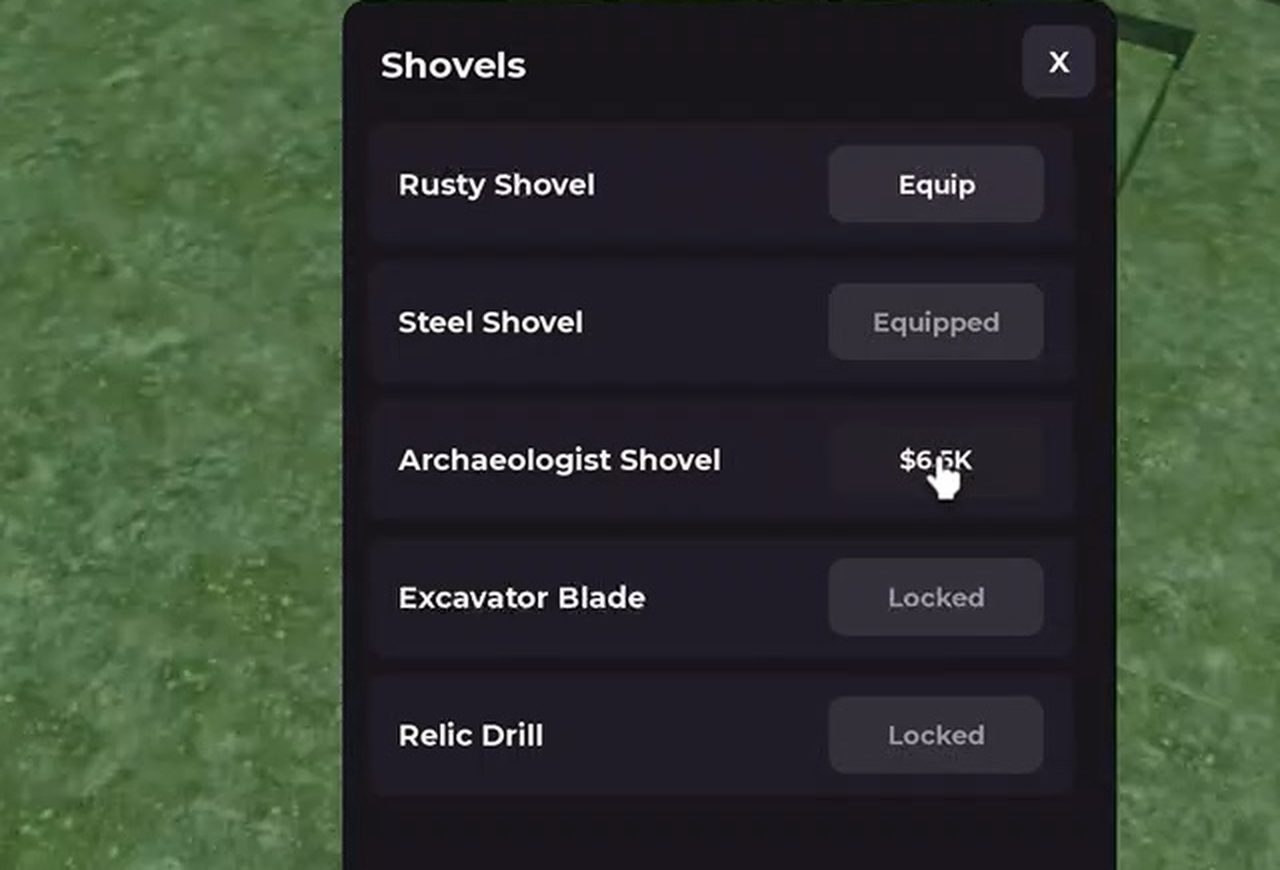Shovel shop with five tiers, one equipped, two locked